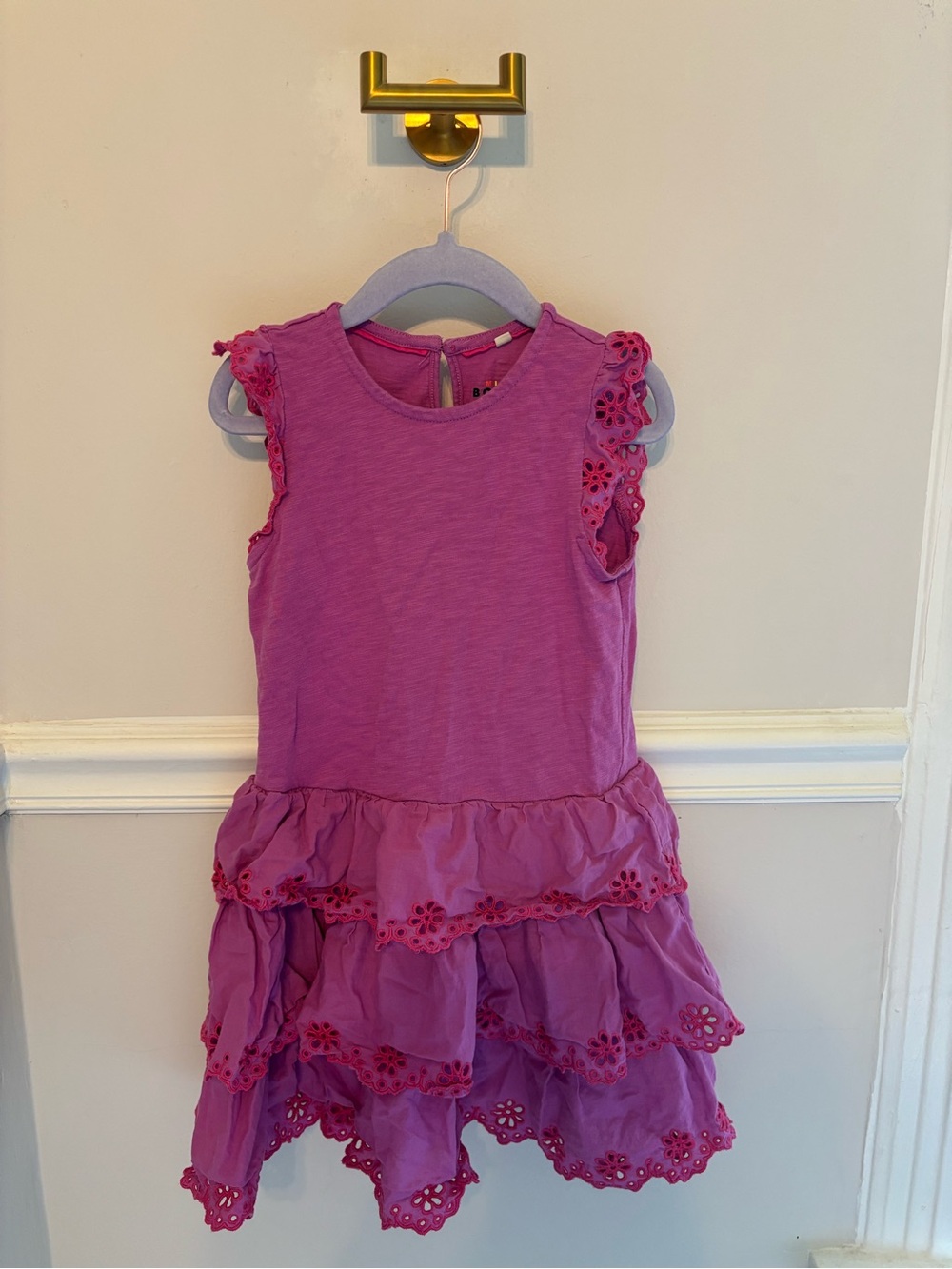 Mini Boden Pink Layered Ruffle Eyelet Dress